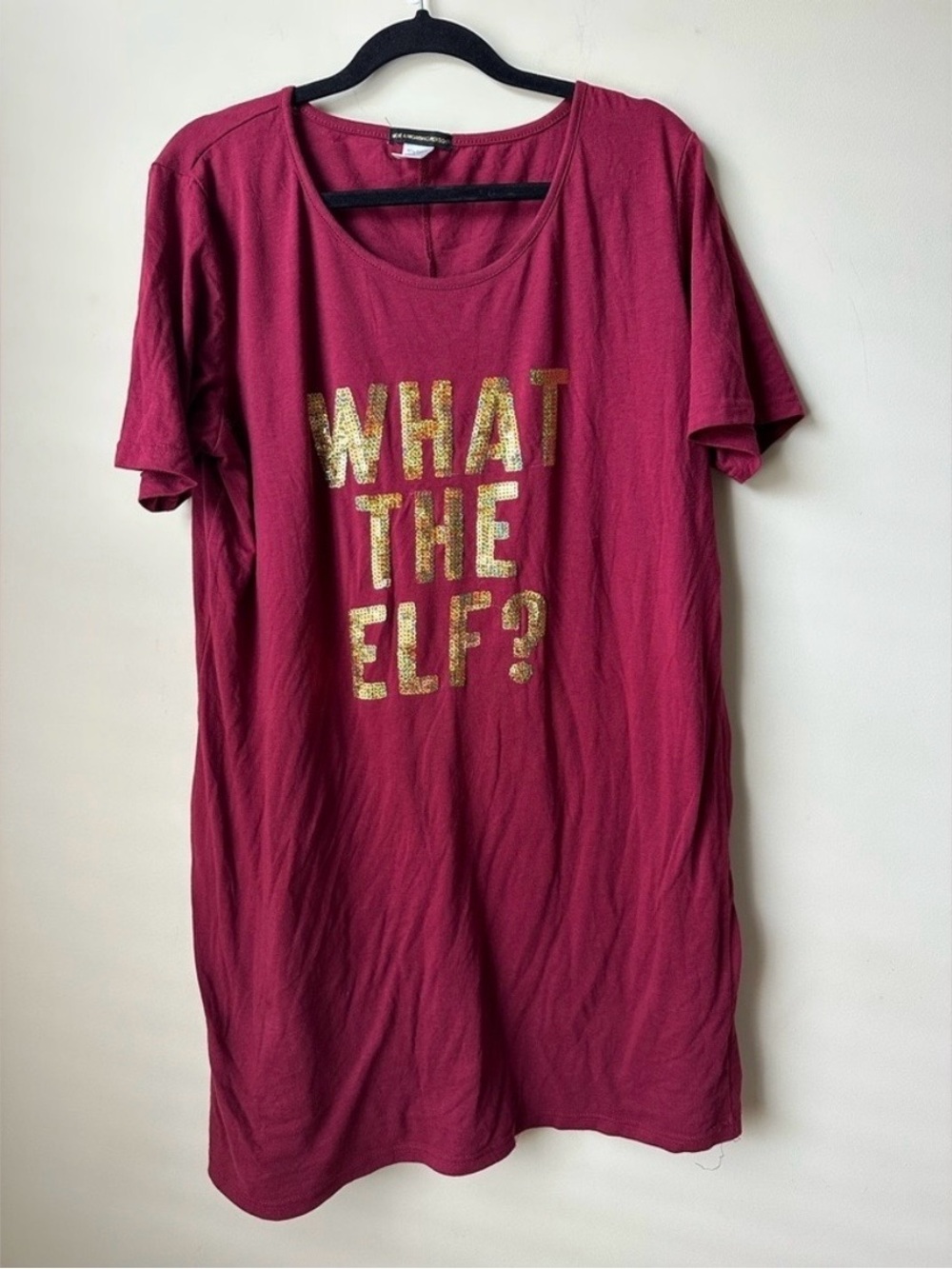 Not A Morning Person Sleep Shirt Womens 1X Burgundy What The Elf Christmas PJ